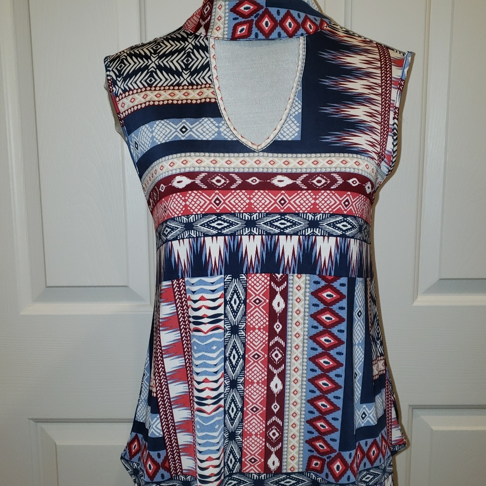 Cato choker collar geometric ladies blouse